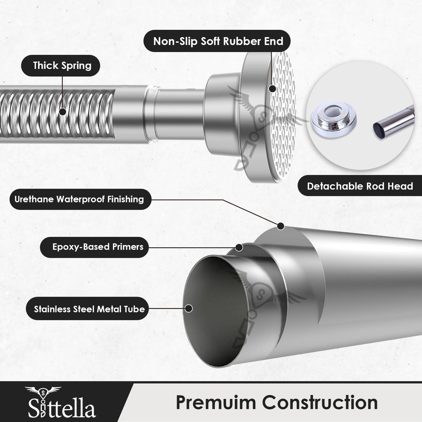 Extendable Shower Curtain Tension Rod Non-Drilling Anti-Skid Spring Pull Rod - (Stainless Steel, Silver)
