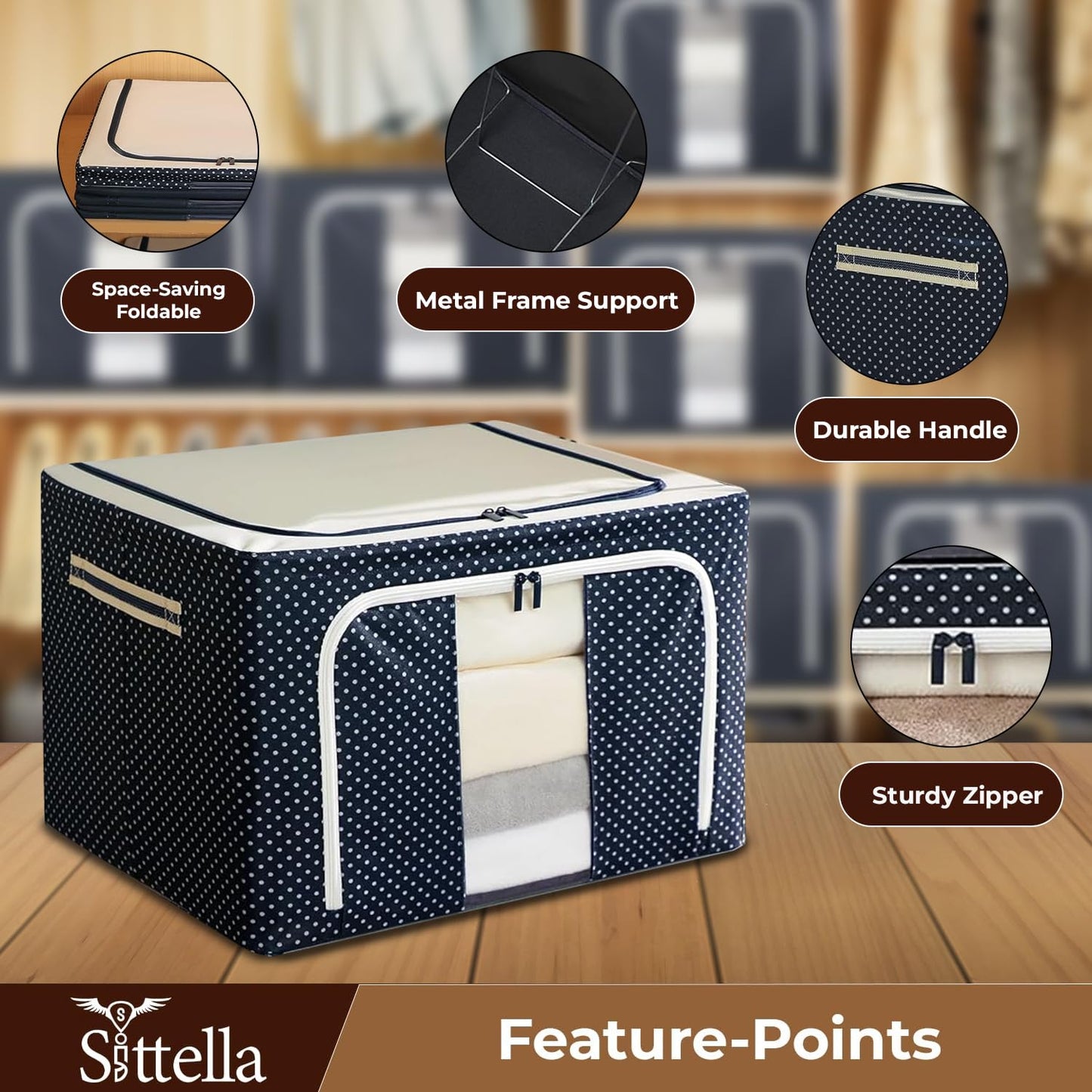 Double-Sided Zipper Wardrobe Organizer - Foldable & Durable Storage Box (Blue)