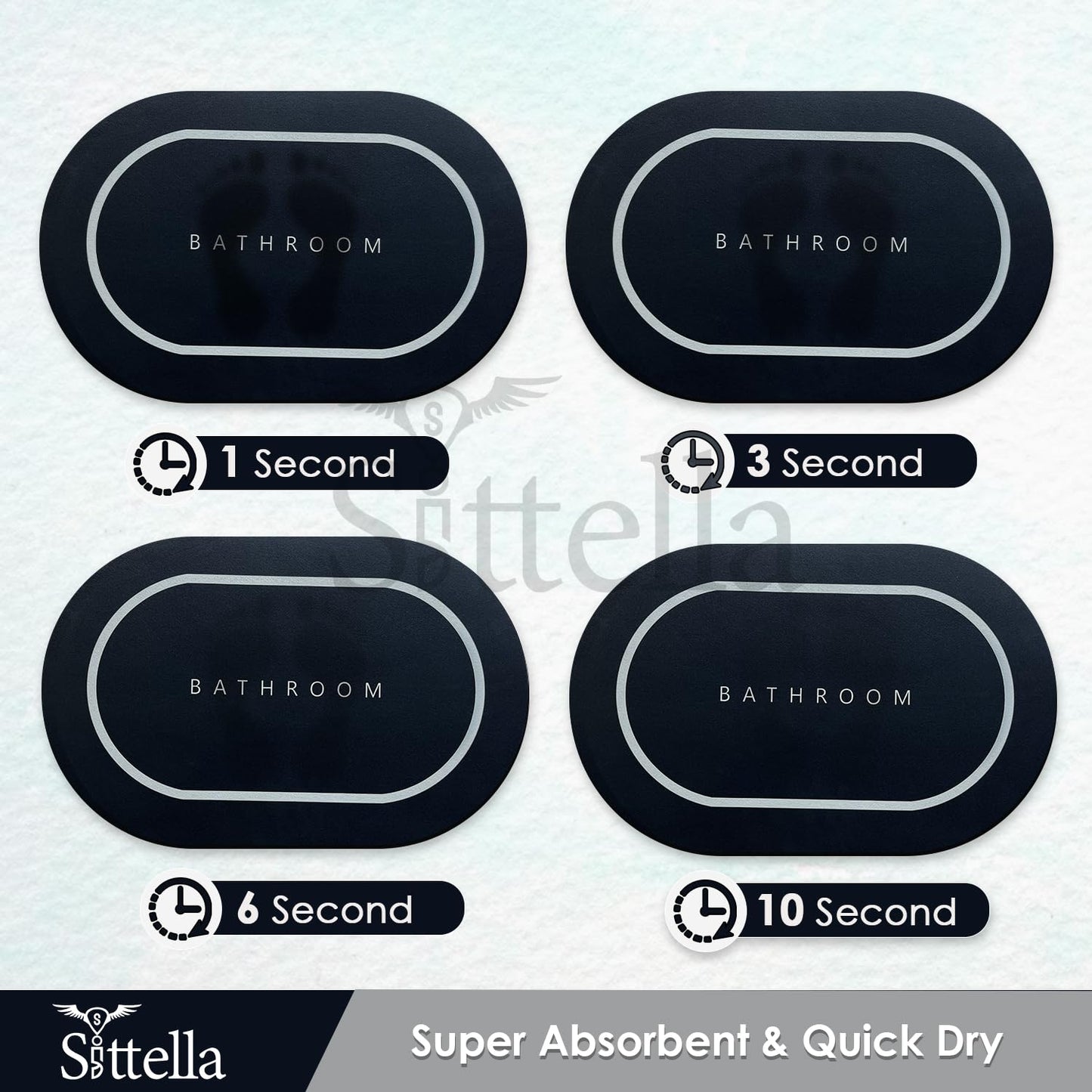 3.5mm Anti-Skid Water Soaking Bathroom Print Door Mat, Water Absorbent Mat (60x40cm, Black)