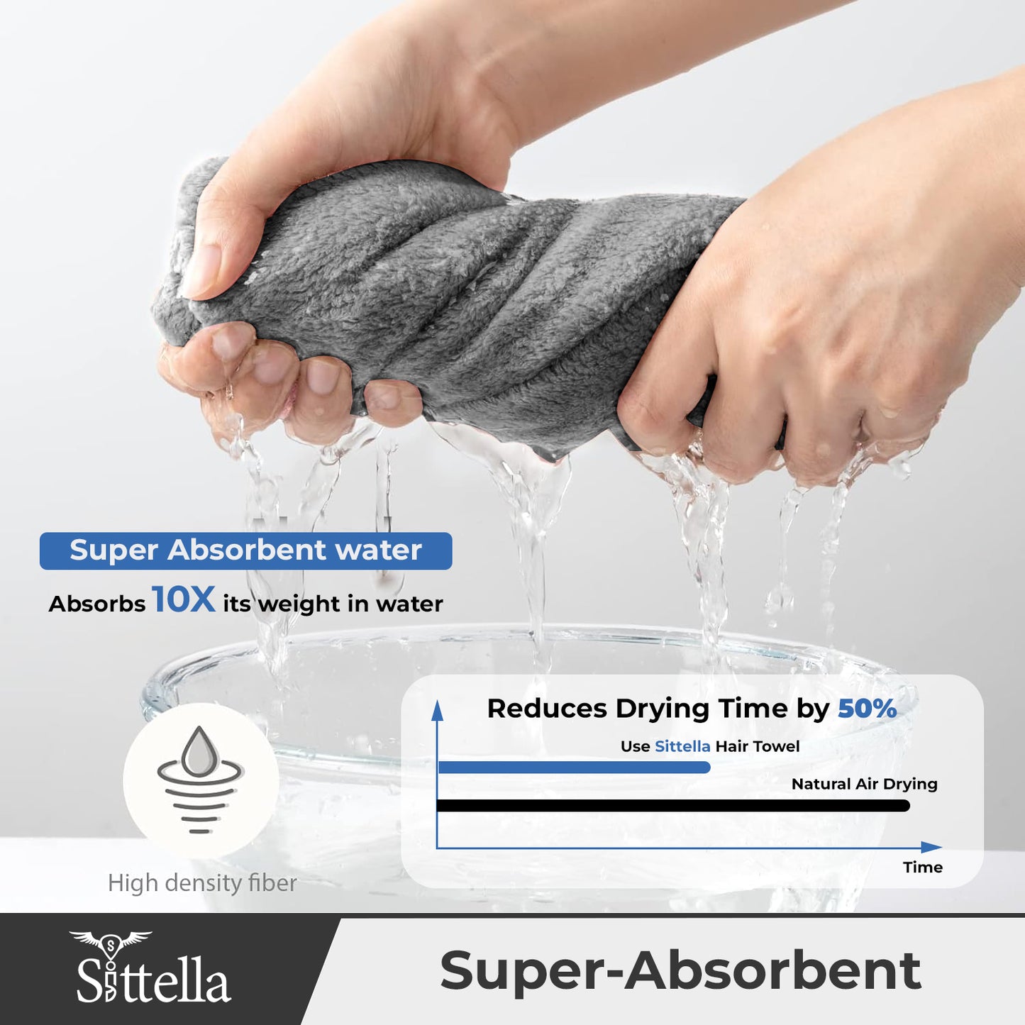 Hair Towel Wrap for Women – Quick-Dry Microfiber, Super Absorbent with Elastic Loop (Grey)