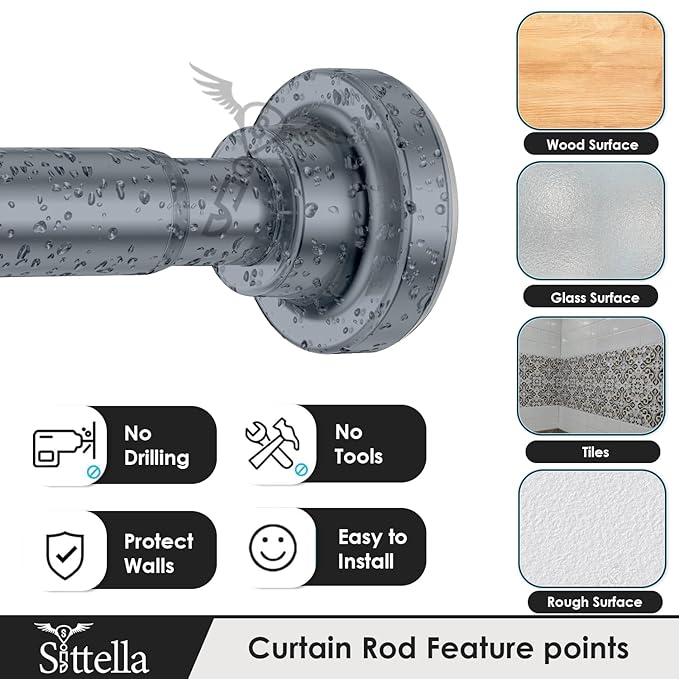 Extendable Shower Curtain Tension Rod Non-Drilling Anti-Skid Spring Pull Rod - (Stainless Steel, Silver)