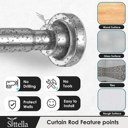 Extendable Shower Curtain Tension Rod Non-Drilling Anti-Skid Spring Pull Rod - (Stainless Steel, Silver)