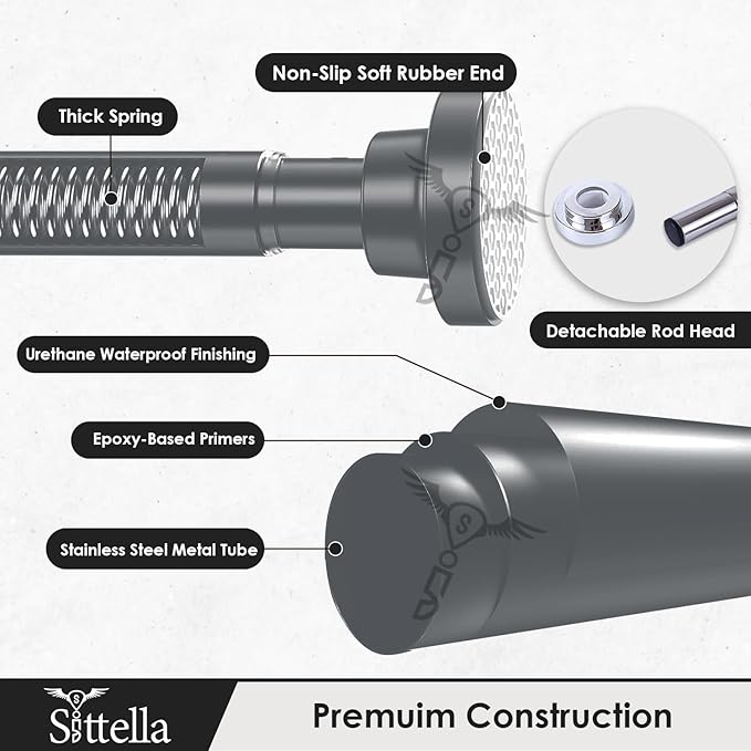 Extendable Shower Curtain Tension Rod Non-Drilling Anti-Skid Spring Pull Rod - (Stainless Steel, Silver)