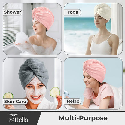 Hair Towel Wrap for Women – Quick-Dry Microfiber, Super Absorbent with Elastic Loop (Grey)