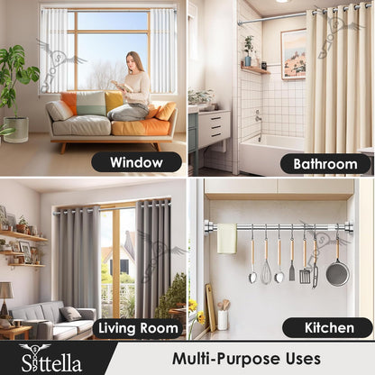 Extendable Shower Curtain Tension Rod Non-Drilling Anti-Skid Spring Pull Rod - (Stainless Steel, Silver)