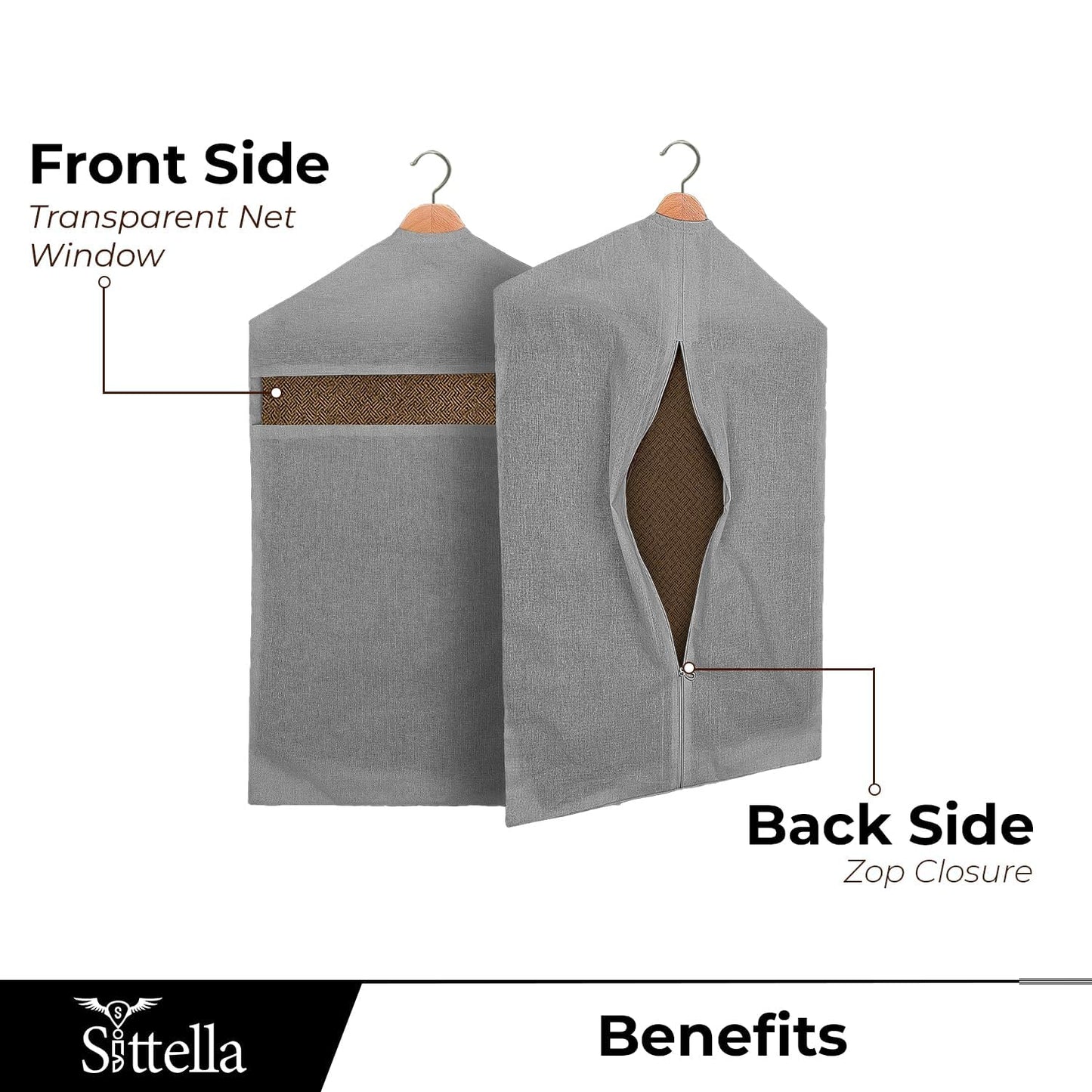 SITTELLA® Hanging Cotton Saree Covers for Storage | 30 x 18 Inches Breathable Saree Cover Bags for Clothes, Wardrobe Organizer | Dust-Proof Double Pocket | Off-White