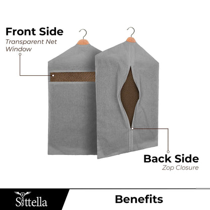 SITTELLA® Hanging Cotton Saree Covers for Storage | 30 x 18 Inches Breathable Saree Cover Bags for Clothes, Wardrobe Organizer | Dust-Proof Double Pocket | Off-White