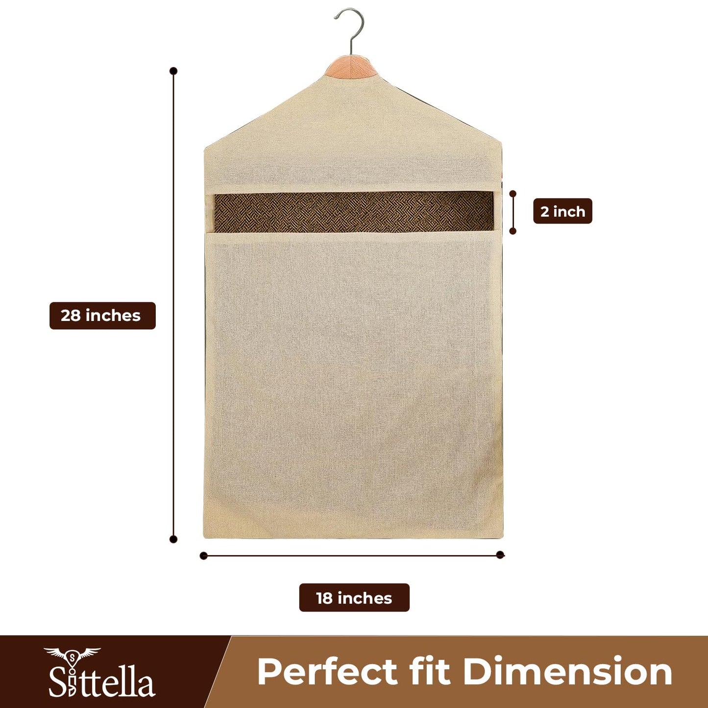 SITTELLA® Hanging Cotton Saree Covers for Storage | 30 x 18 Inches Breathable Saree Cover Bags for Clothes, Wardrobe Organizer | Dust-Proof Double Pocket | Off-White
