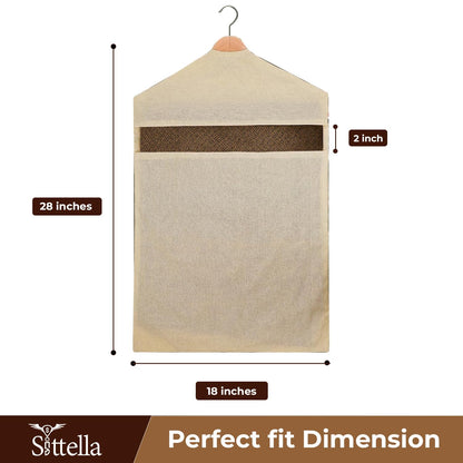 SITTELLA® Hanging Cotton Saree Covers for Storage | 30 x 18 Inches Breathable Saree Cover Bags for Clothes, Wardrobe Organizer | Dust-Proof Double Pocket | Off-White