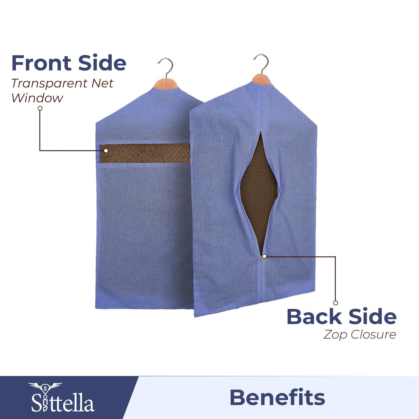 SITTELLA® Hanging Cotton Saree Covers for Storage | 30 x 18 Inches Breathable Saree Cover Bags for Clothes, Wardrobe Organizer | Dust-Proof Double Pocket | Off-White