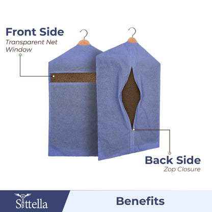 SITTELLA® Hanging Cotton Saree Covers for Storage | 30 x 18 Inches Breathable Saree Cover Bags for Clothes, Wardrobe Organizer | Dust-Proof Double Pocket | Off-White