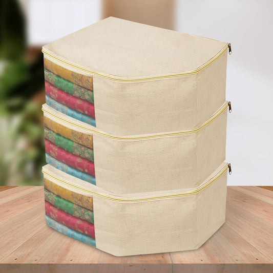 SITTELLA® Cotton Canvas Saree & Blouse Covers with Zip | 17 x 14 x 7 Inch Clothes Storage Bags for Sarees, Dresses & Lehengas | Wardrobe Organizer