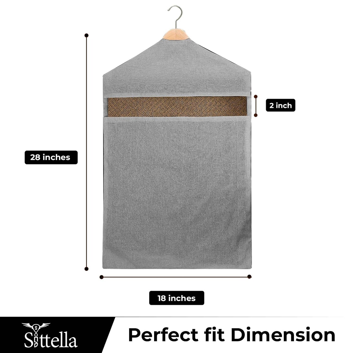 SITTELLA® Hanging Cotton Saree Covers for Storage | 30 x 18 Inches Breathable Saree Cover Bags for Clothes, Wardrobe Organizer | Dust-Proof Double Pocket | Off-White