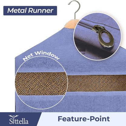 SITTELLA® Hanging Cotton Saree Covers for Storage | 30 x 18 Inches Breathable Saree Cover Bags for Clothes, Wardrobe Organizer | Dust-Proof Double Pocket | Off-White