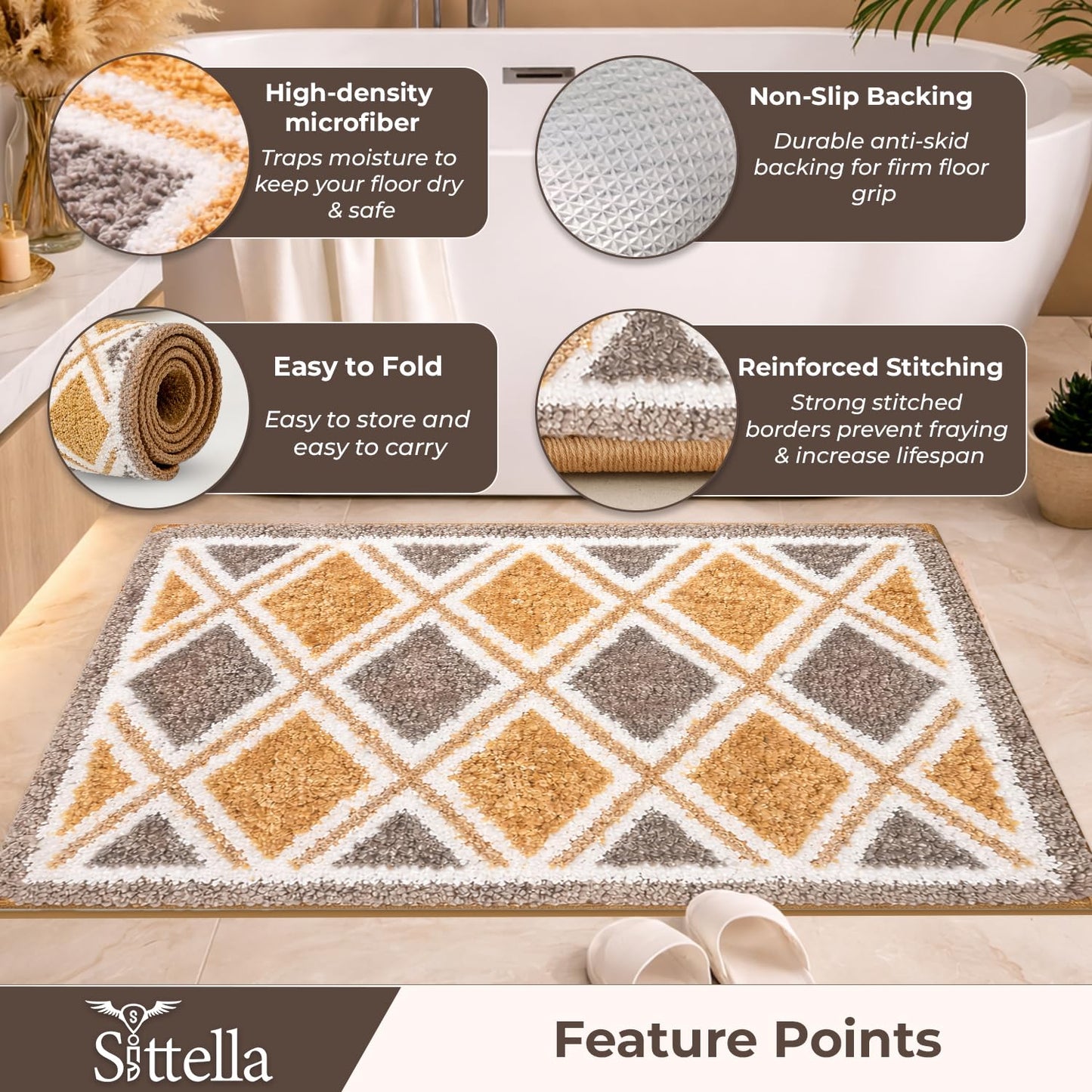 3D Microfiber Floor Mat | Super Absorbent Anti-Slip Door Mat | Soft Quick Dry Bath Mat | Dust Control Entrance Mat for Bathroom, Kitchen & Home