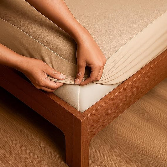 Waterproof Cotton Mattress Protector – Hypoallergenic, Soft, Breathable, Queen 78"x60", Beige