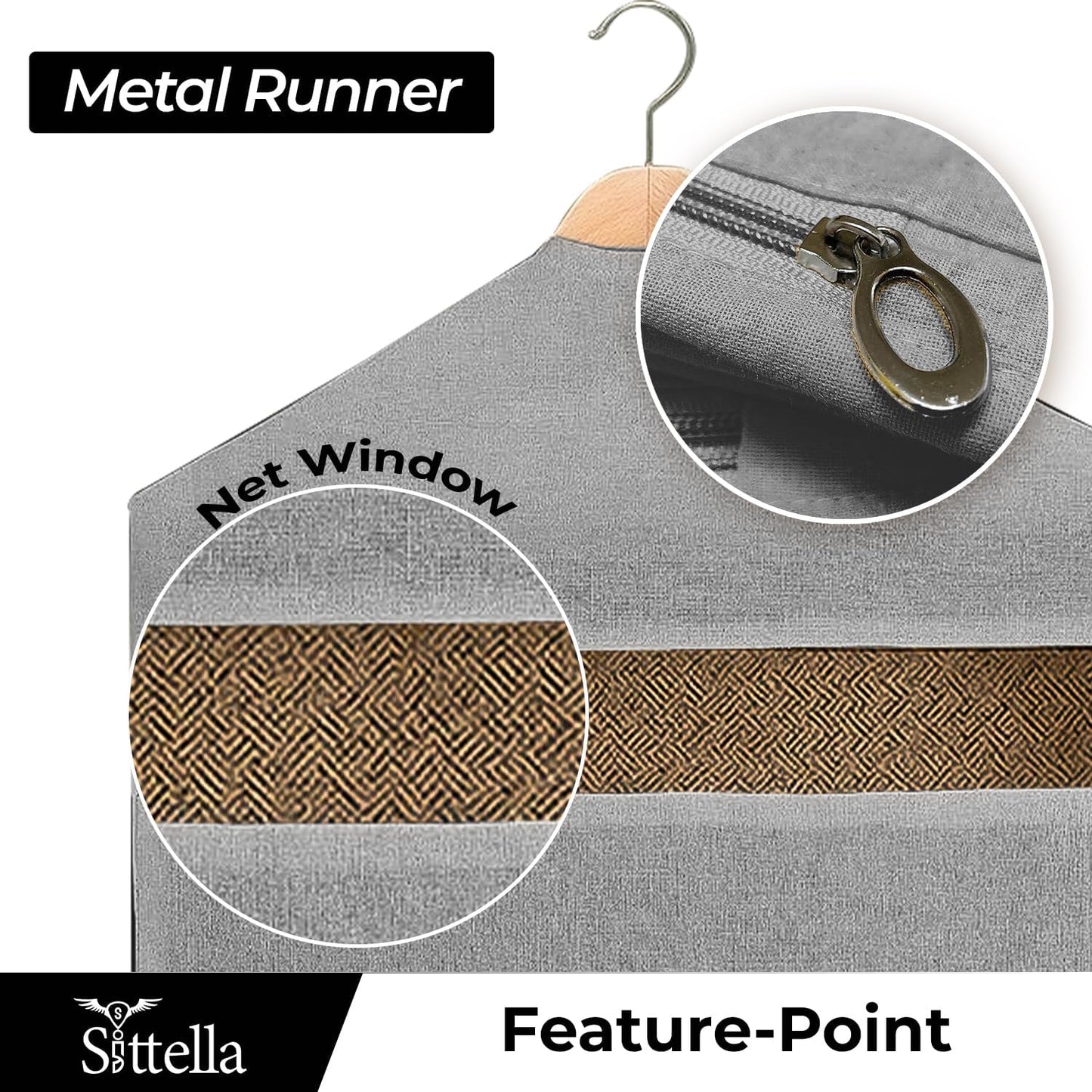 SITTELLA® Hanging Cotton Saree Covers for Storage | 30 x 18 Inches Breathable Saree Cover Bags for Clothes, Wardrobe Organizer | Dust-Proof Double Pocket | Off-White