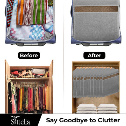 SITTELLA® Hanging Cotton Saree Covers for Storage | 30 x 18 Inches Breathable Saree Cover Bags for Clothes, Wardrobe Organizer | Dust-Proof Double Pocket | Off-White