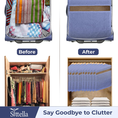 SITTELLA® Hanging Cotton Saree Covers for Storage | 30 x 18 Inches Breathable Saree Cover Bags for Clothes, Wardrobe Organizer | Dust-Proof Double Pocket | Off-White