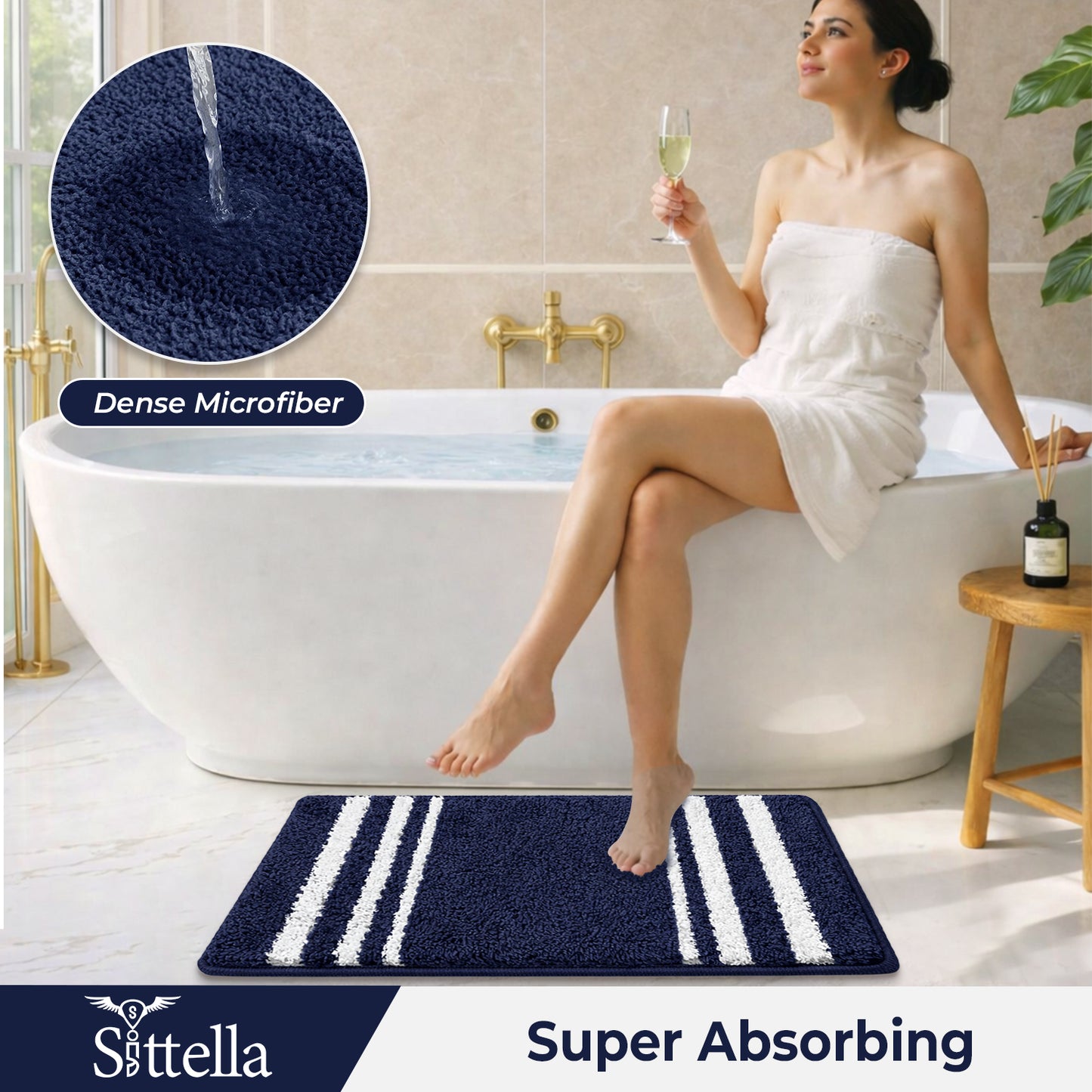 CANWAY ® 1500 GSM  | 60×40 cm| Microfiber Anti-Skid Bathroom Door Mat | Ultra Soft Plush & Super Absorbent | Quick-Dry, Washable Floor Rug for Bathroom & Door |Navy Blue