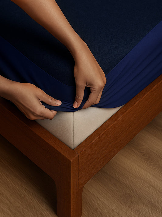 Waterproof Cotton Mattress Protector – Hypoallergenic, Soft, Breathable, Queen 78"x60", Navy Blue