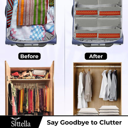 Saree Clothes Bags/Covers/Poches For Storage With Zip Closure (16 X 14 Inches, Grey