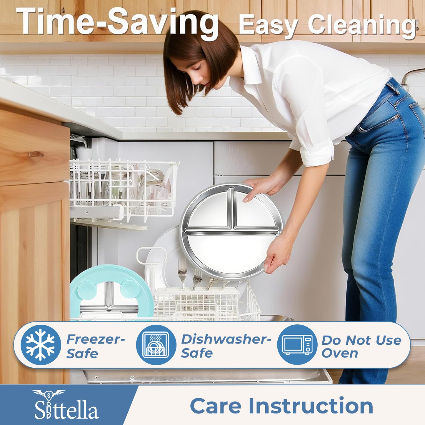 SITTELLA Stainless Steel Baby Suction Plate | Divided Toddler Feeding Plate with Strong Non-Slip Base | BPA-Free, Non-Toxic & Spill-Resistant | Blue | 1 Piece