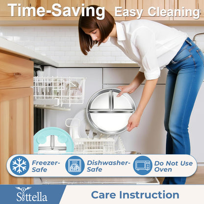 SITTELLA Stainless Steel Baby Suction Plate | Divided Toddler Feeding Plate with Strong Non-Slip Base | BPA-Free, Non-Toxic & Spill-Resistant | Blue | 1 Piece