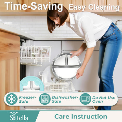 SITTELLA Stainless Steel Baby Suction Plate | Divided Toddler Feeding Plate with Strong Non-Slip Base | BPA-Free, Non-Toxic & Spill-Resistant | Pista green | 1 Piece