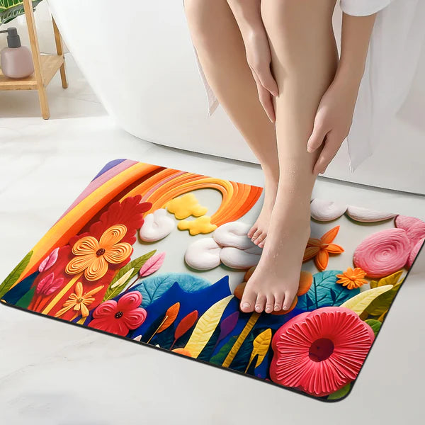 3D Abstract Print Anti-Skid Water Absorbent Bathroom Mat (40x60cm) - Yellow Flower