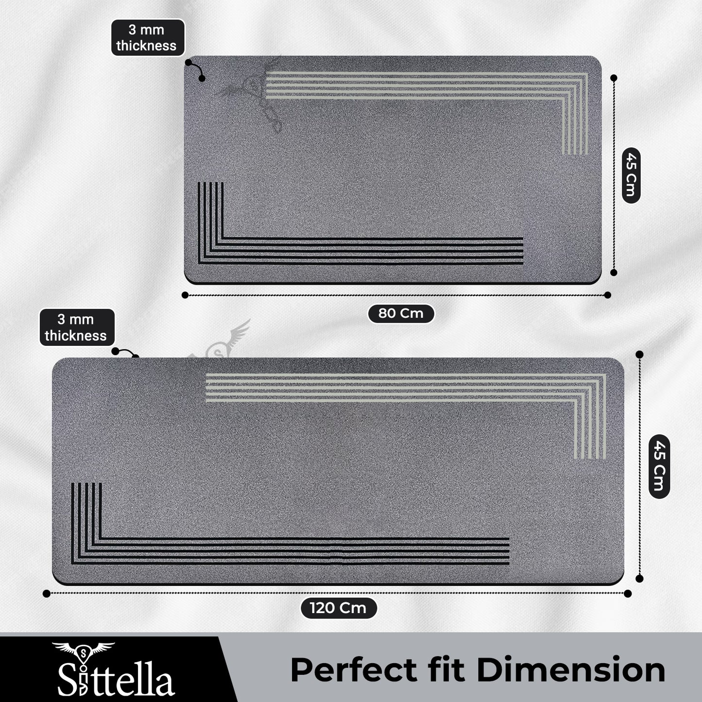 Sittella Kitchen Mat Combo Set | 45x100 cm + 45x120 cm | Water Absorbent Anti-Skid Kitchen Mat  for Home | Soft Standing Mat for Floor | Washable Carpet for Kitchen Platform (Copy)