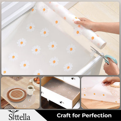 Drawer Mat Multi-Purpose EVA Non-Slip Waterproof Kitchen & Bathroom Shelf Liner (White-sunflower_