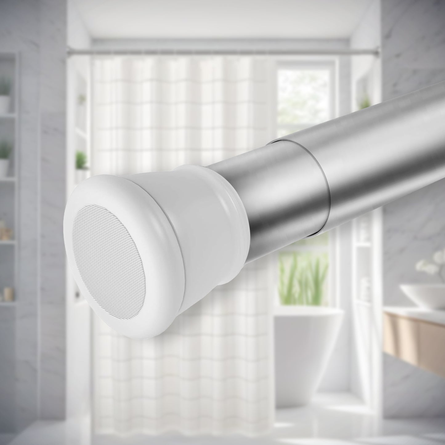 Sittella (85Cm To 140Cm) Extendable Shower Curtain Tension Rod Non-Drilling Anti-Skid Spring Pull Rod -Stainless Steel, White-Silver