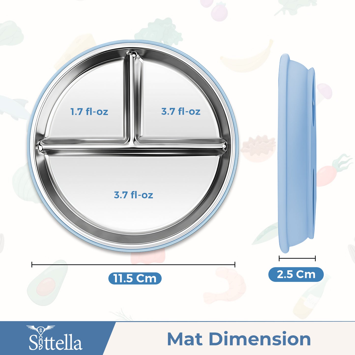 SITTELLA Stainless Steel Baby Suction Plate | Divided Toddler Feeding Plate with Strong Non-Slip Base | BPA-Free, Non-Toxic & Spill-Resistant | Blue | 1 Piece