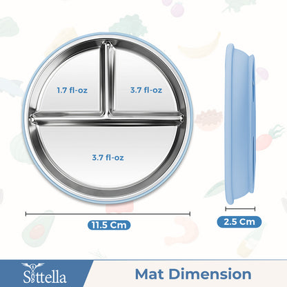 SITTELLA Stainless Steel Baby Suction Plate | Divided Toddler Feeding Plate with Strong Non-Slip Base | BPA-Free, Non-Toxic & Spill-Resistant | Blue | 1 Piece