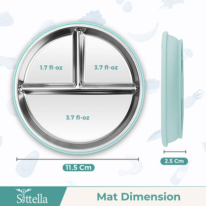 SITTELLA Stainless Steel Baby Suction Plate | Divided Toddler Feeding Plate with Strong Non-Slip Base | BPA-Free, Non-Toxic & Spill-Resistant | Pista green | 1 Piece