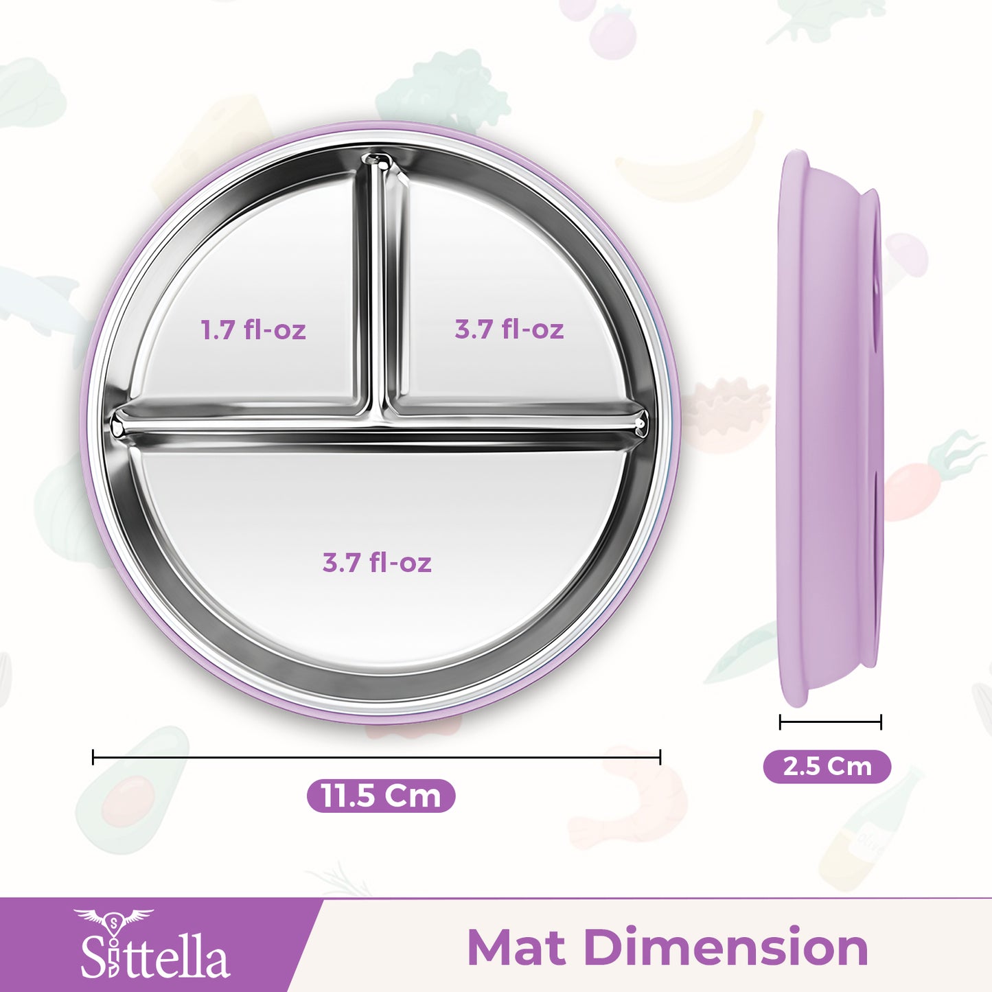SITTELLA Stainless Steel Baby Suction Plate | Divided Toddler Feeding Plate with Strong Non-Slip Base | BPA-Free, Non-Toxic & Spill-Resistant | Purple | 1  Piece