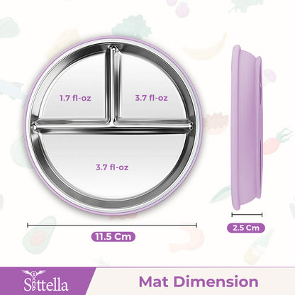 SITTELLA Stainless Steel Baby Suction Plate | Divided Toddler Feeding Plate with Strong Non-Slip Base | BPA-Free, Non-Toxic & Spill-Resistant | Purple | 1  Piece