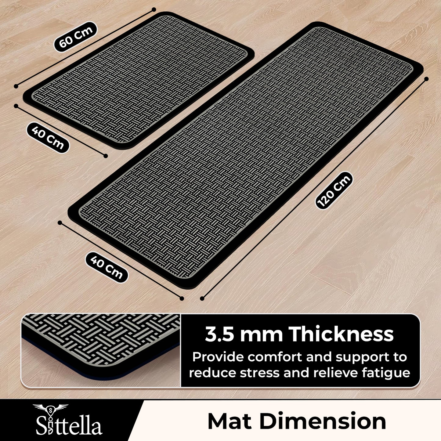 Anti-Skid Kitchen Mat Combo (2 Pcs) – Water Absorbent Rugs for Home & Kitchen, 3mm Thick Floor Mats – 120x40cm + 60x40cm