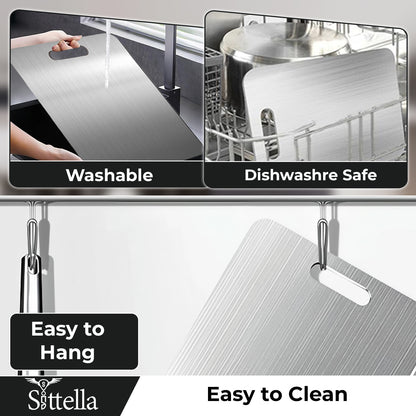 Stainless Steel Chopping Board with Handle | Compact Kitchen Cutting Board for Vegetables, Fruits & Meat | Hygienic, Anti-Slip & Easy to Clean Worktop Platform