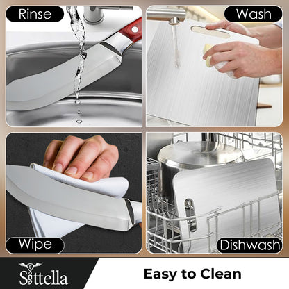 SITTELLA® Stainless Steel Chopping Board with Handle & Knife | Hygienic, Easy-Clean Cutting Board for Vegetables, Fruits & Meat | Compact Size 31×21 cm