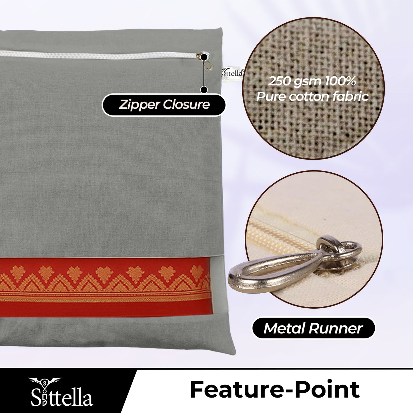 Saree Clothes Bags/Covers/Poches For Storage With Zip Closure (16 X 14 Inches, Grey