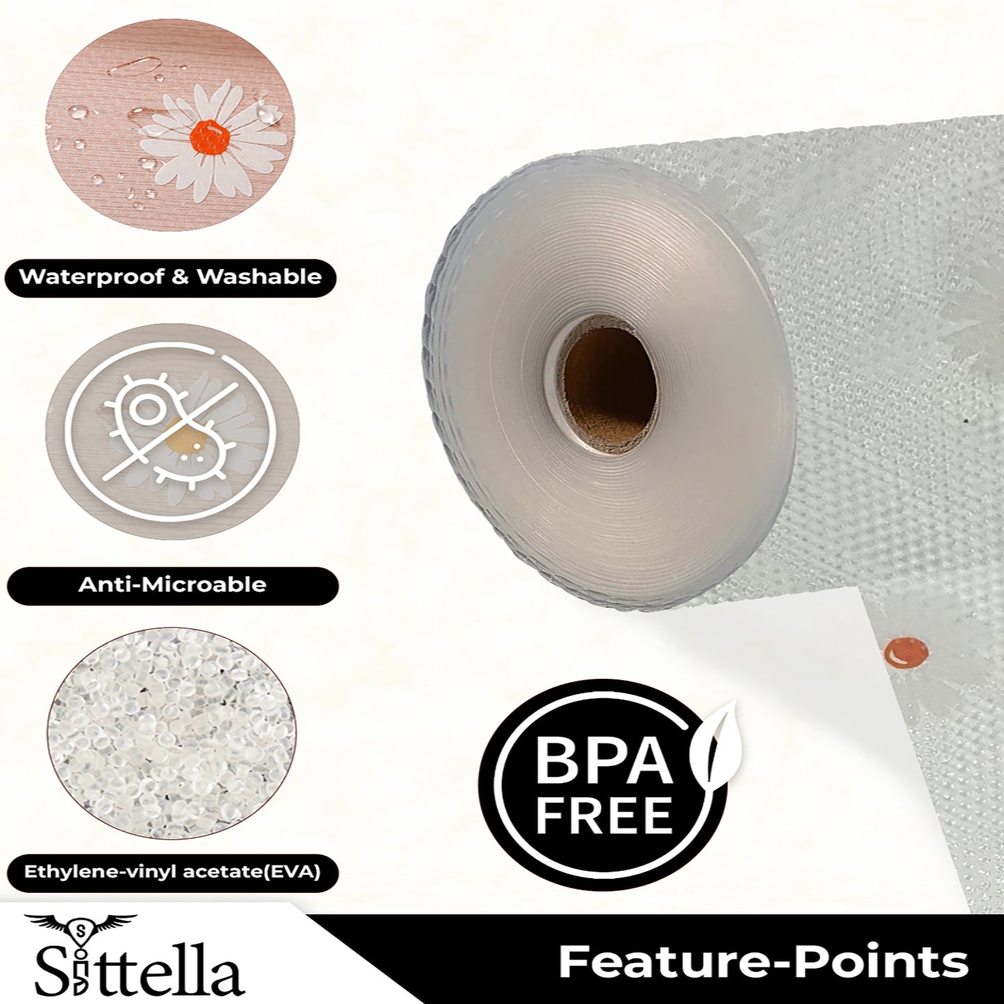 Drawer Mat Multi-Purpose EVA Non-Slip Waterproof Kitchen & Bathroom Shelf Liner (White-sunflower_
