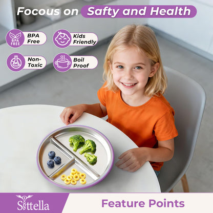 SITTELLA Stainless Steel Baby Suction Plate | Divided Toddler Feeding Plate with Strong Non-Slip Base | BPA-Free, Non-Toxic & Spill-Resistant | Purple | 1  Piece