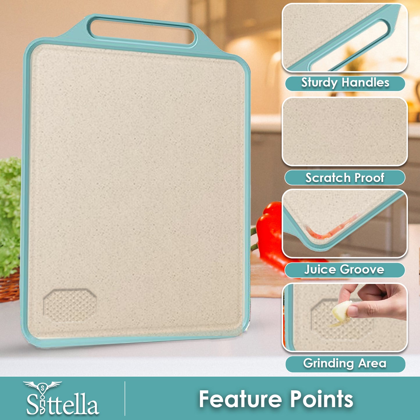 Sittella Large Stainless Steel Chopping Board – Heavy-Duty Metal Stainless steel Chopping Board for Kitchen | Premium Vegetable & Fruit Cutter Pad | Big Size 39×30.5×1.5 cm (Green)