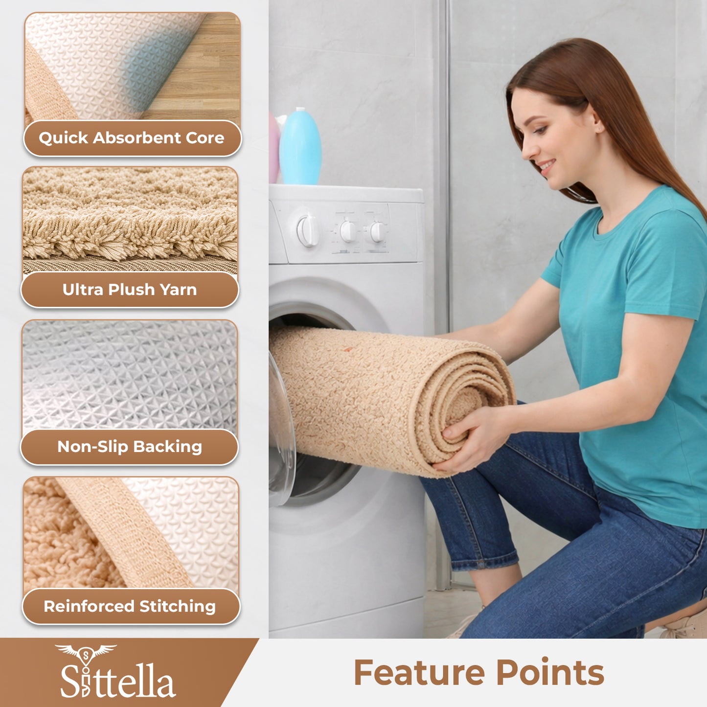 Sittella Premium Microfiber Floor Mat – Super Soft, Highly Absorbent & Quick Dry | Anti-Slip Multipurpose Mat for Bathroom, Kitchen & Bedroom (40 x 60 cm)