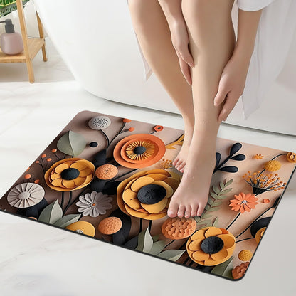 3D Leaf Print Anti-Skid Water Absorbent Bathroom Mat (40x60cm) - Green Leaf Print