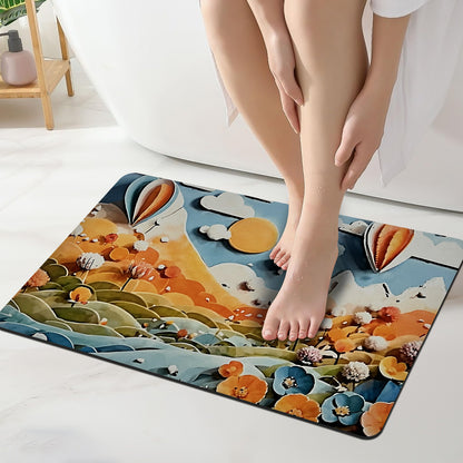 3D Leaf Print Anti-Skid Water Absorbent Bathroom Mat (40x60cm) - Green Leaf Print