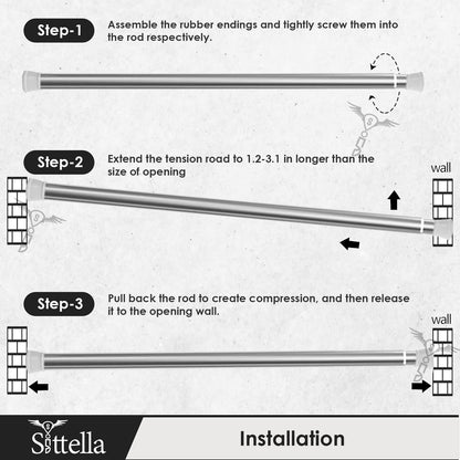 Sittella (85Cm To 140Cm) Extendable Shower Curtain Tension Rod Non-Drilling Anti-Skid Spring Pull Rod -Stainless Steel, White-Silver
