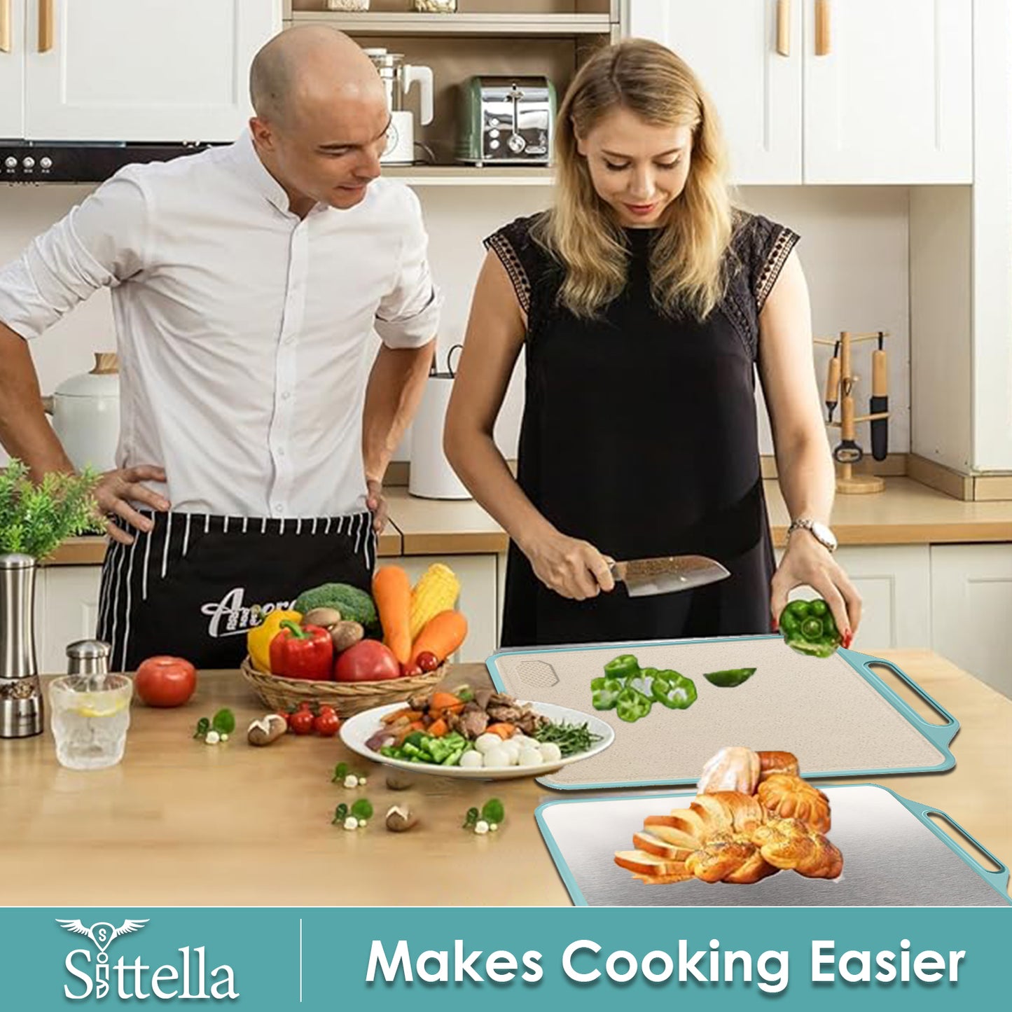 Sittella Large Stainless Steel Chopping Board – Heavy-Duty Metal Stainless steel Chopping Board for Kitchen | Premium Vegetable & Fruit Cutter Pad | Big Size 39×30.5×1.5 cm (Green)